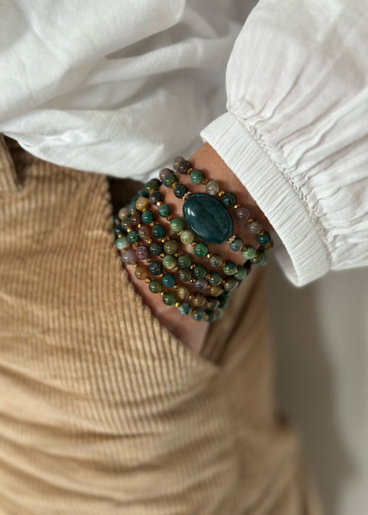 Manchette Alice en perles 6mm agate indienne et dorée.