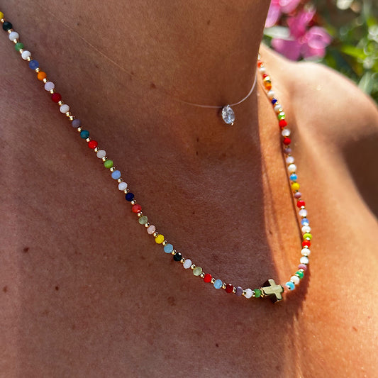 Bijou 3 tours Arty porté à la cheville, perles colorées fait main