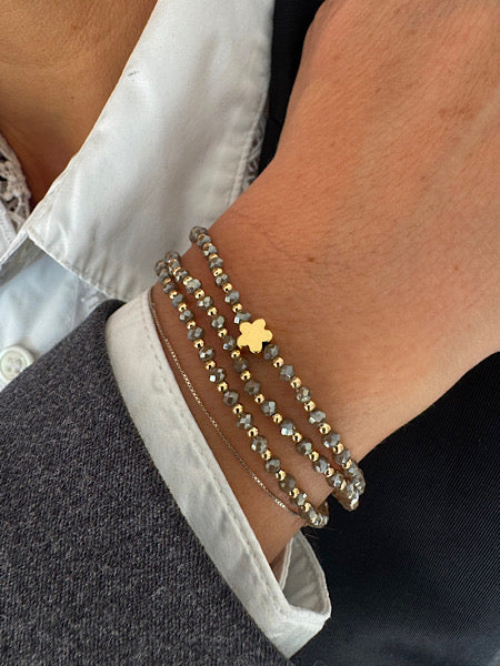 Mini Bronze Fleur Doree bijou 3 tours en perles bronze avec fleur doree