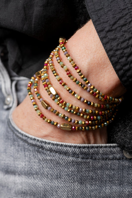 Sautoir Vaness Lingots Dorés avec perles de verre multicolores