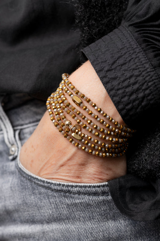 Sautoir Vénus Lingots Dorés avec perles de verre mordoré