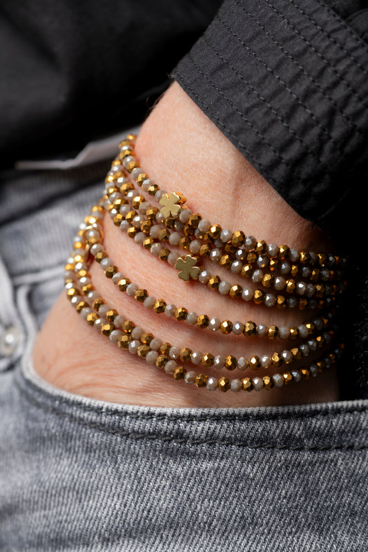 Sautoir Vénus Trèfles Dorés avec perles de verre mordoré