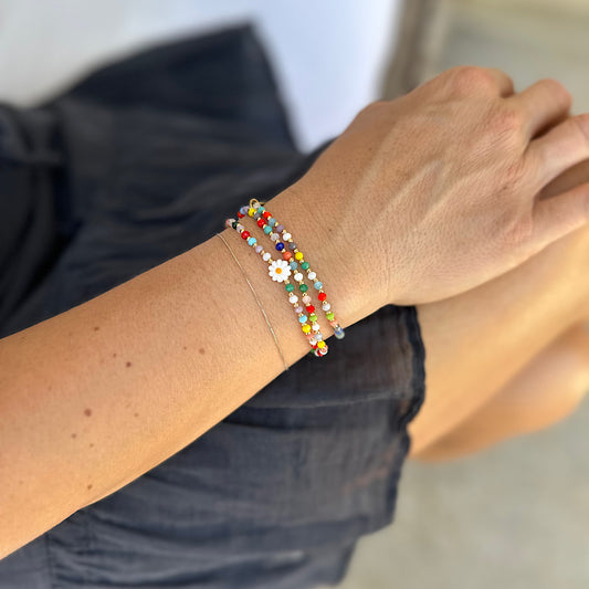 Bracelet multicolore 3 tours avec marguerite dorée
