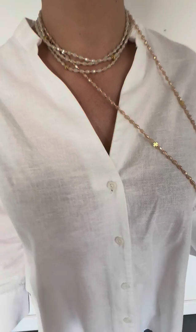 sautoir perles de verre pêche solaire porté