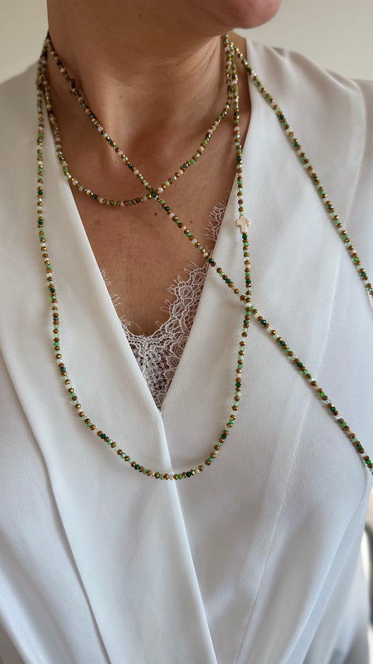 sautoir Minty vert d’eau doré FAIS PAS TA STEPH porté en collier