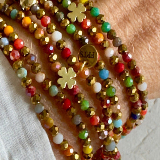 Sautoir Vicky Trèfles avec perles de verre multicolores