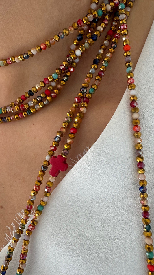 sautoir multicolore vicky croix rouge detail perles faispastastep